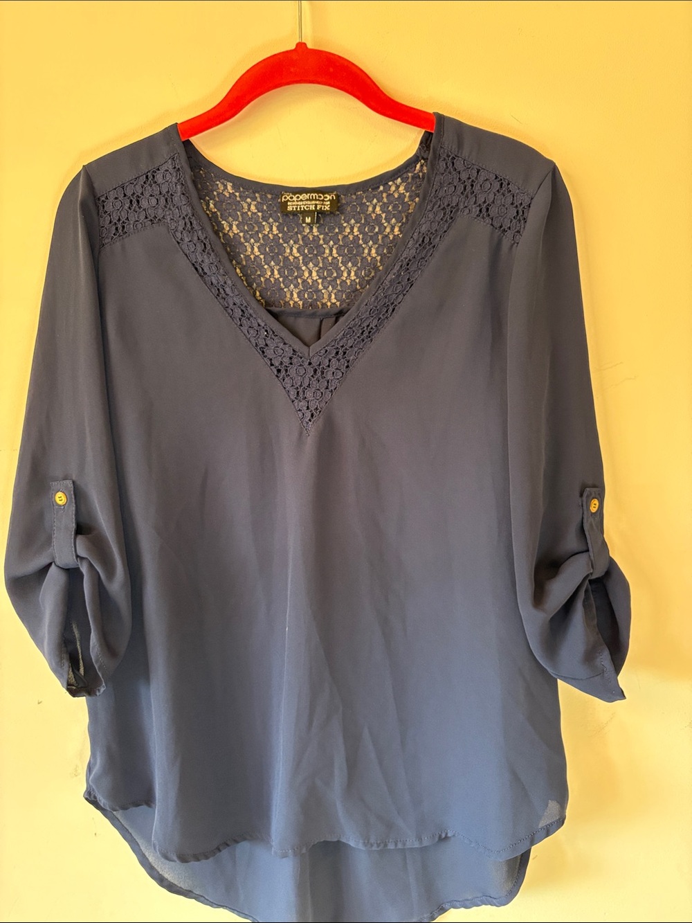 Papermoon Navy V-Neck Lace Inset Blouse